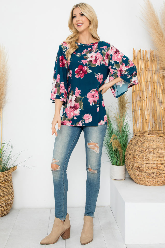 Wide Sleeve Floral Top