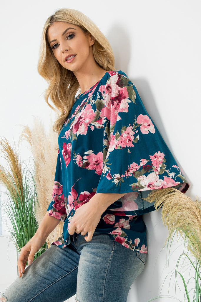 Wide Sleeve Floral Top