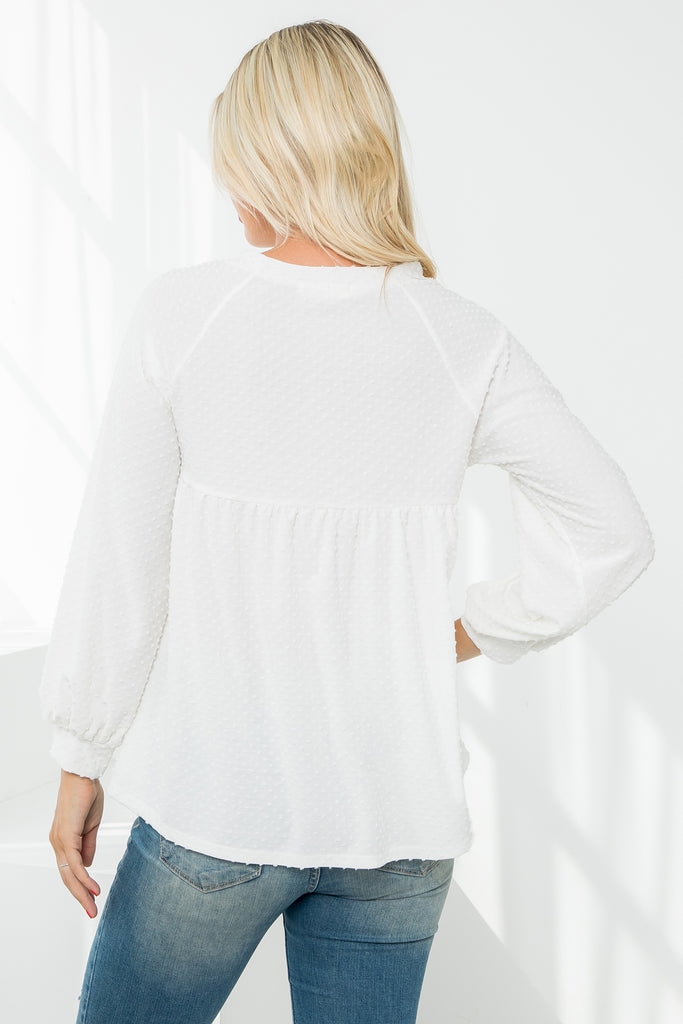 Swiss Dot Long Sleeve Round Neck Top