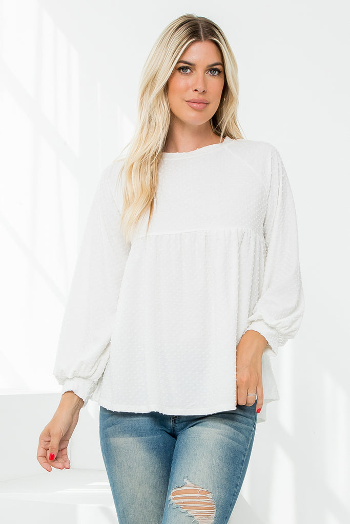 Swiss Dot Long Sleeve Round Neck Top