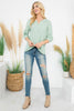 Swiss Dot Quarter Sleeve Notch Neckline