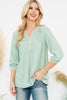 Swiss Dot Quarter Sleeve Notch Neckline