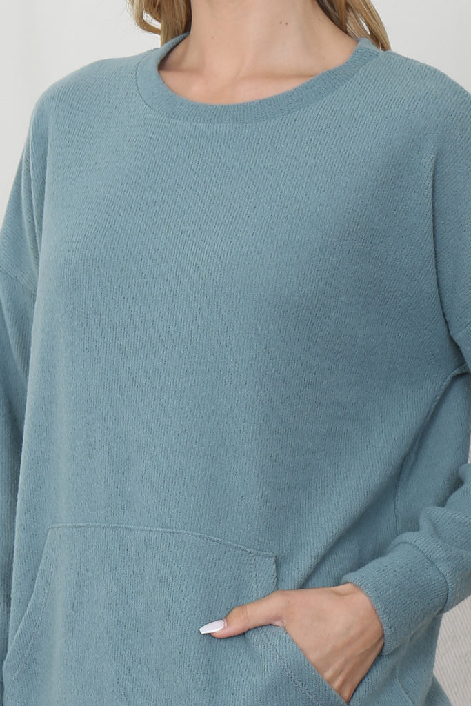 Rib Brushed Pullover Top With Kangaroo Pocket