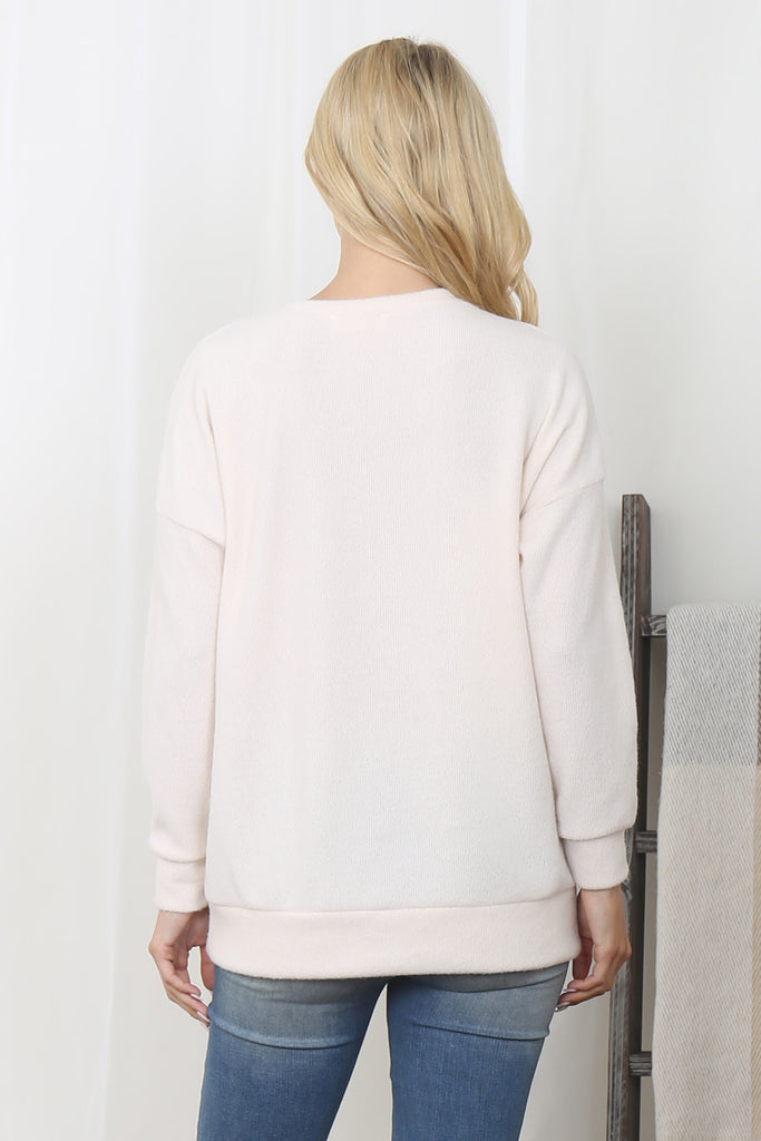 Rib Brushed Pullover Top With Kangaroo Pocket