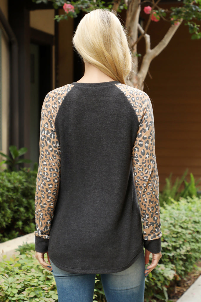 Leopard Long Sleeve Two Toned Top