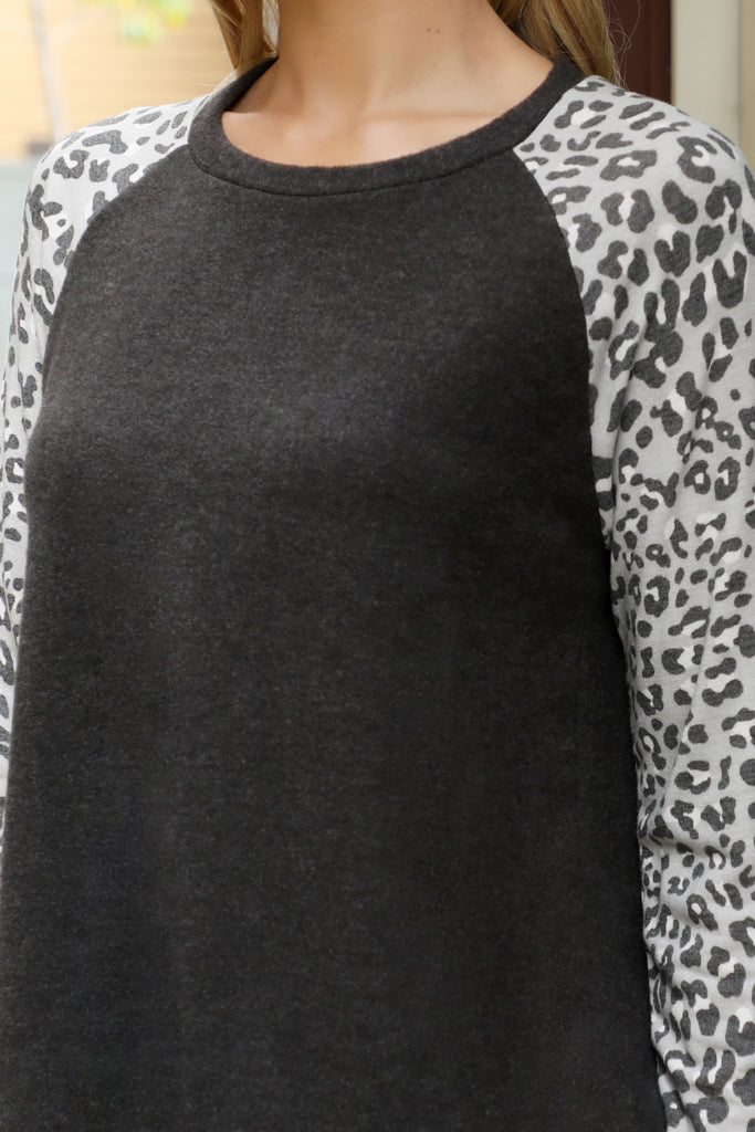 Leopard Long Sleeve Two Toned Top