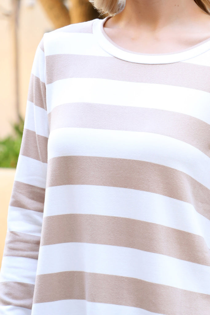 LONG SLEEVE DOLPHIN HEM BOLD STRIPES TOP