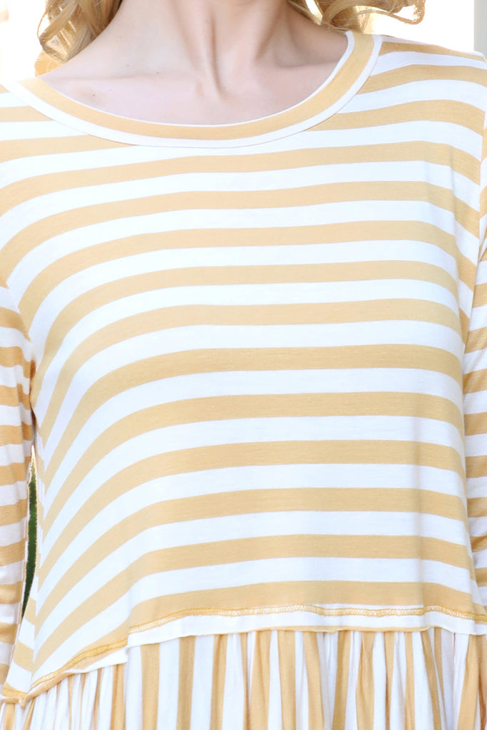 Stripe Reverse Cover Stitched Shirring Hem Top