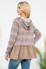 Solid Hem Striped Leopard Hoodie Top