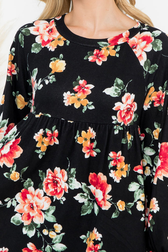 Long Puff Sleeve Floral Top