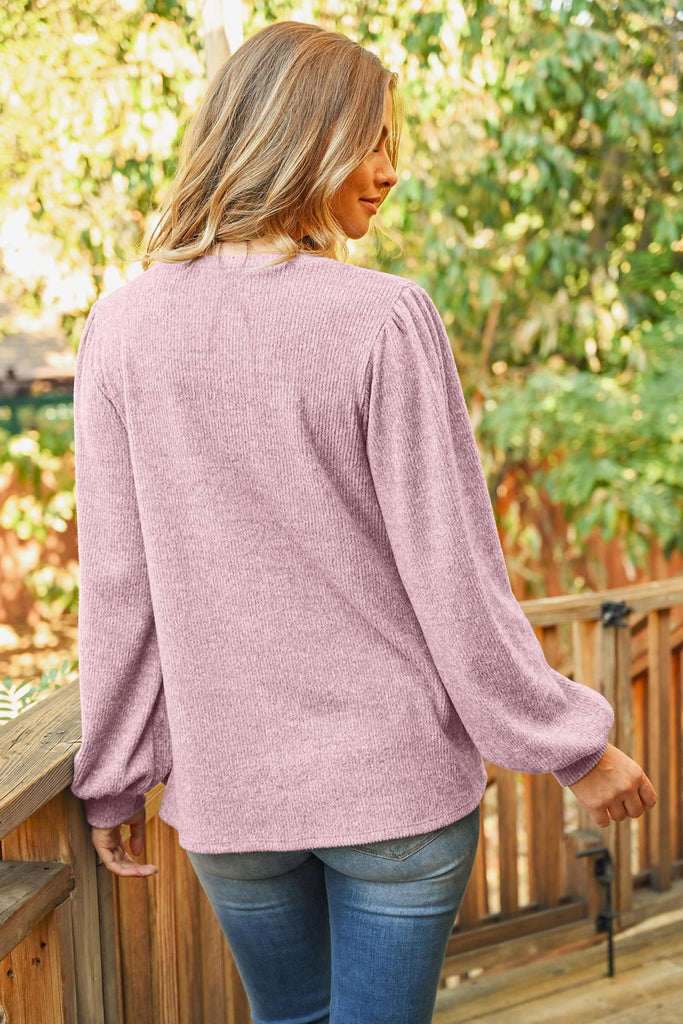 Solid Puff Long Sleeve Straight Hem