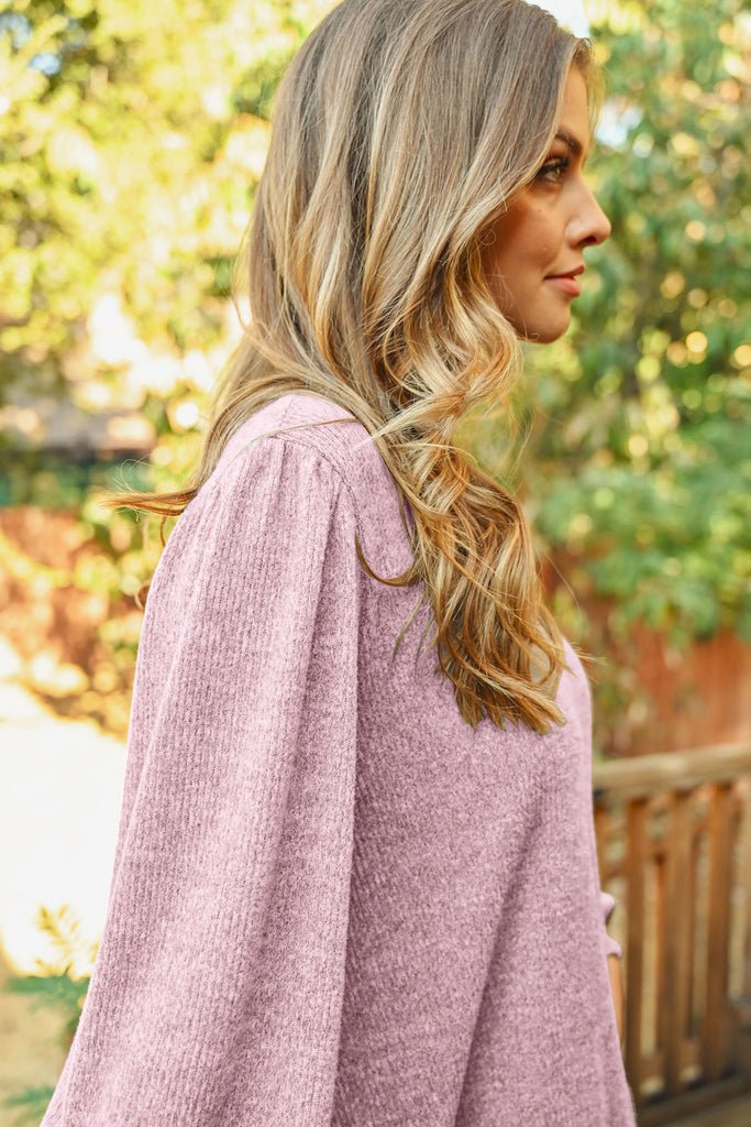 Solid Puff Long Sleeve Straight Hem