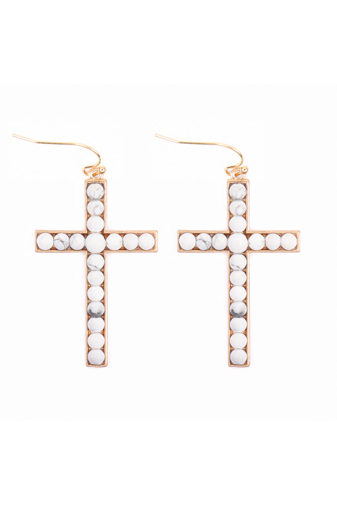 CROSS NATURAL STONE FISH HOOK DROP EARRINGS