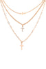SET LAYERED CHAIN CROSS WITH SIDEWAYS AND CUBIC NECKLACES