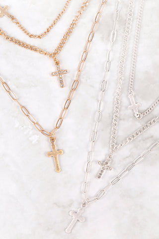 INB184 - 2 LAYERED CROSS CHARM NECKLACE