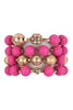 STACKABLE WOOD, TEXTURED CCB AND RHINESTONE CHARM MATTE BRACELET