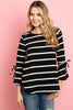 Bell Sleeve Ribbon Detail Stripe Round Hem Top