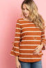 Bell Sleeve Ribbon Detail Stripe Round Hem Top