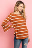 Bell Sleeve Ribbon Detail Stripe Round Hem Top