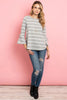 Bell Sleeve Ribbon Detail Stripe Round Hem Top