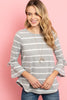 Bell Sleeve Ribbon Detail Stripe Round Hem Top