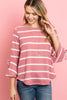 Bell Sleeve Ribbon Detail Stripe Round Hem Top