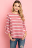 Bell Sleeve Ribbon Detail Stripe Round Hem Top