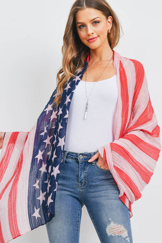 HDF2840 - FADED USA ACCENT OPEN FRONT KIMONO