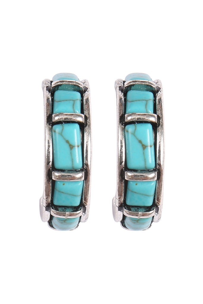 WESTERN CONCHO NATURAL STONE SEMI HOOP EARRINGS