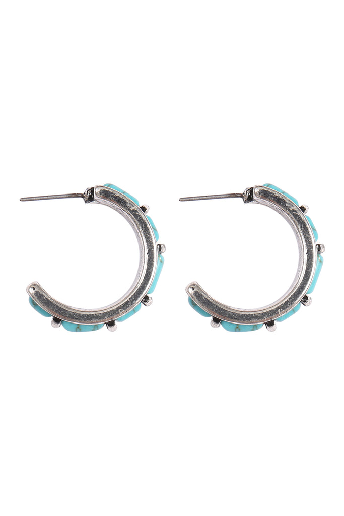 WESTERN CONCHO NATURAL STONE SEMI HOOP EARRINGS