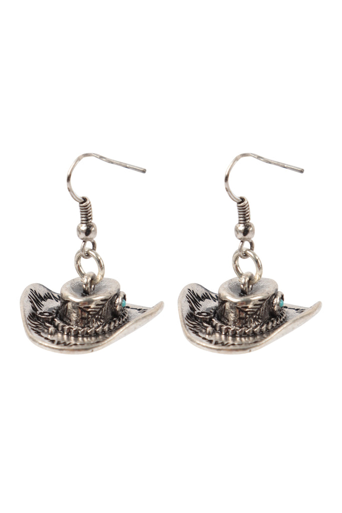 WESTERN 3D COWBOY HAT FISH HOOK EARRINGS