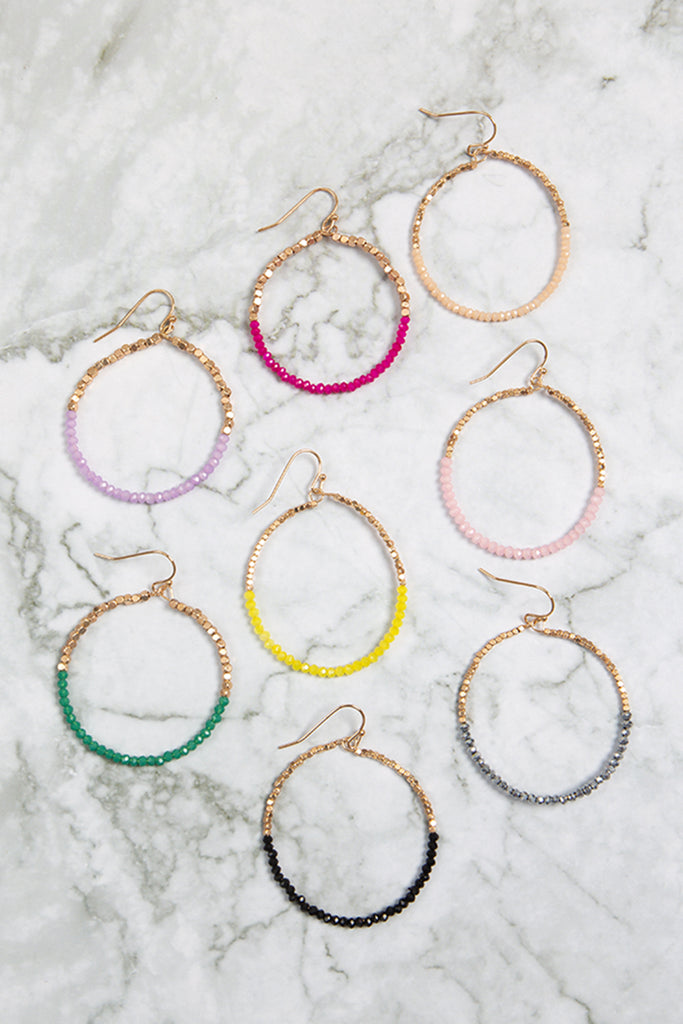 HALF CCB HALF RONDELLE BEADS CIRCLE FISH HOOK EARRINGS