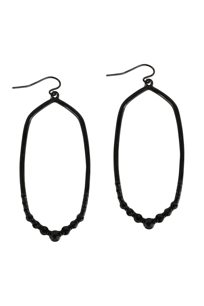 HEXAGON HAMMERED W/ PAVE RHINESTONE DROP FISH HOOK EARRINGS