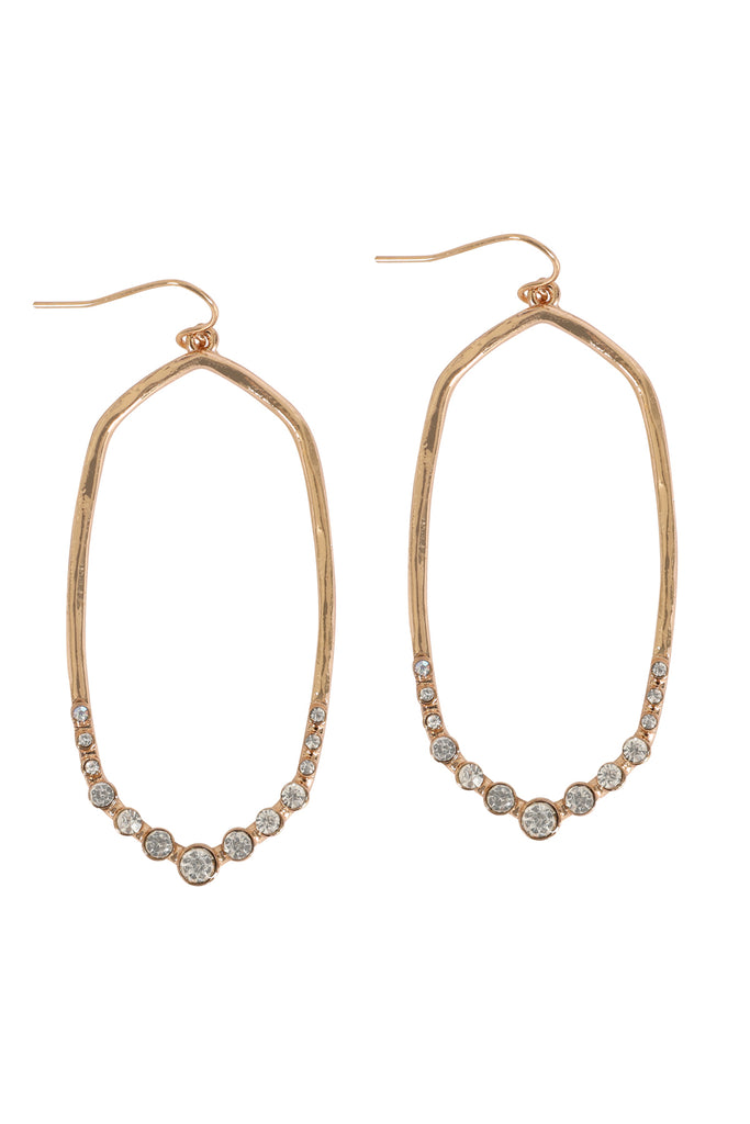 HEXAGON HAMMERED W/ PAVE RHINESTONE DROP FISH HOOK EARRINGS