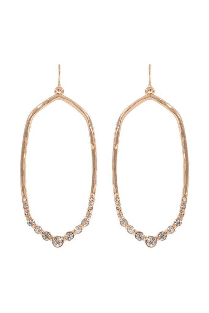 HEXAGON HAMMERED W/ PAVE RHINESTONE DROP FISH HOOK EARRINGS
