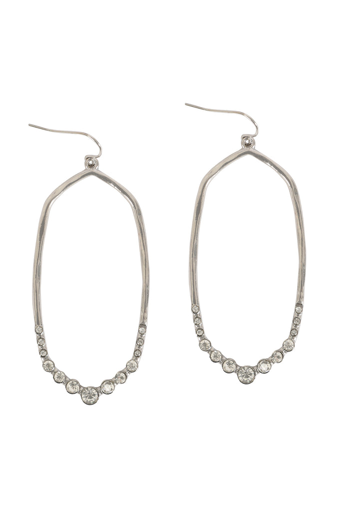 HEXAGON HAMMERED W/ PAVE RHINESTONE DROP FISH HOOK EARRINGS