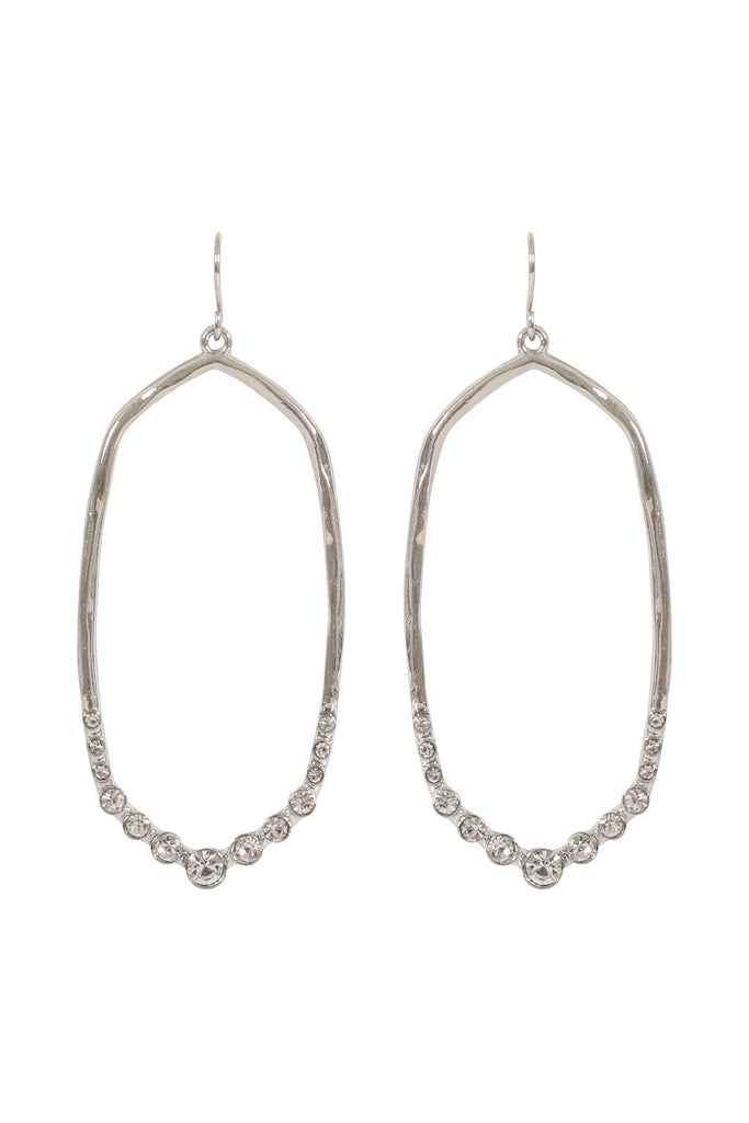 HEXAGON HAMMERED W/ PAVE RHINESTONE DROP FISH HOOK EARRINGS