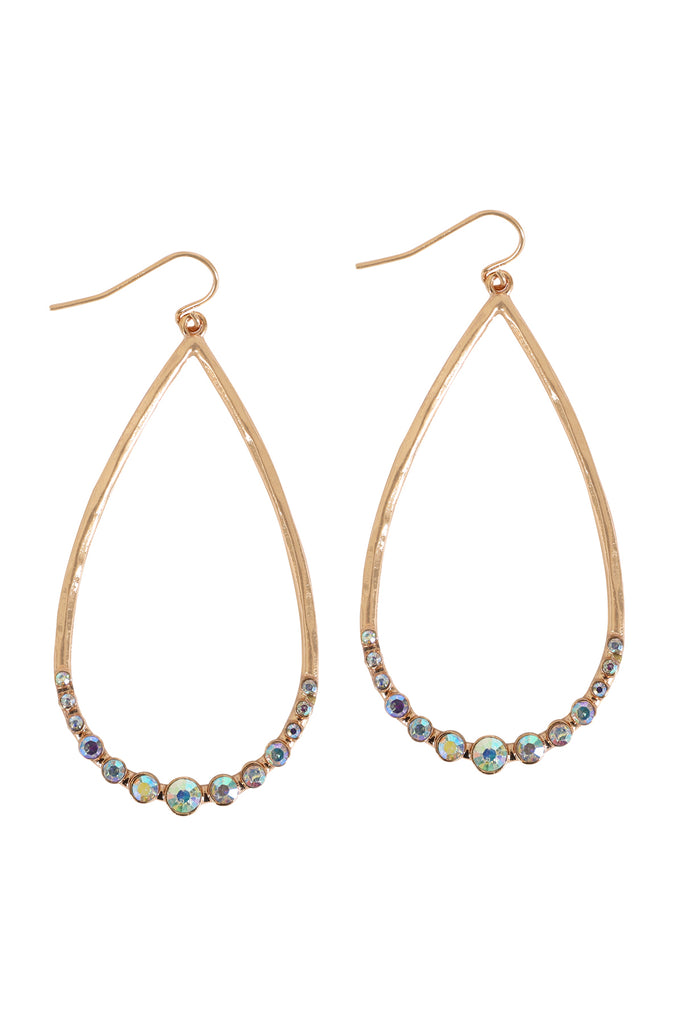 TEARDROP HAMMERED W/ PAVE RHINESTONE HOOK EARRINGS