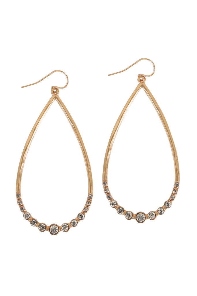TEARDROP HAMMERED W/ PAVE RHINESTONE HOOK EARRINGS