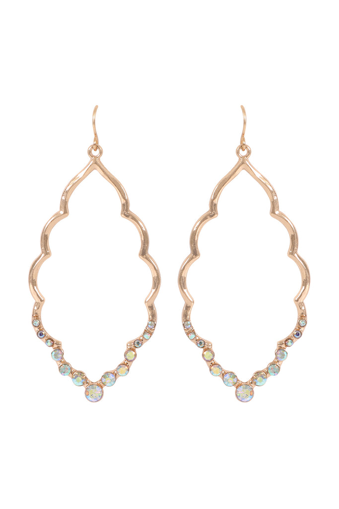 MARQUISE HAMMERED W/ PAVE RHINESTONE DROP EARRINGS