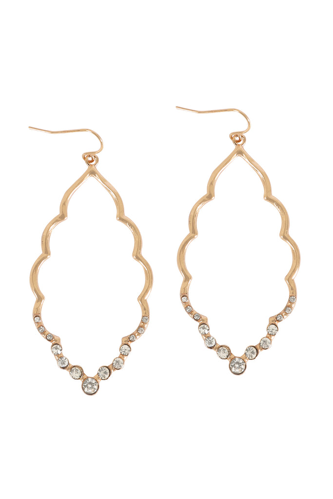 MARQUISE HAMMERED W/ PAVE RHINESTONE DROP EARRINGS