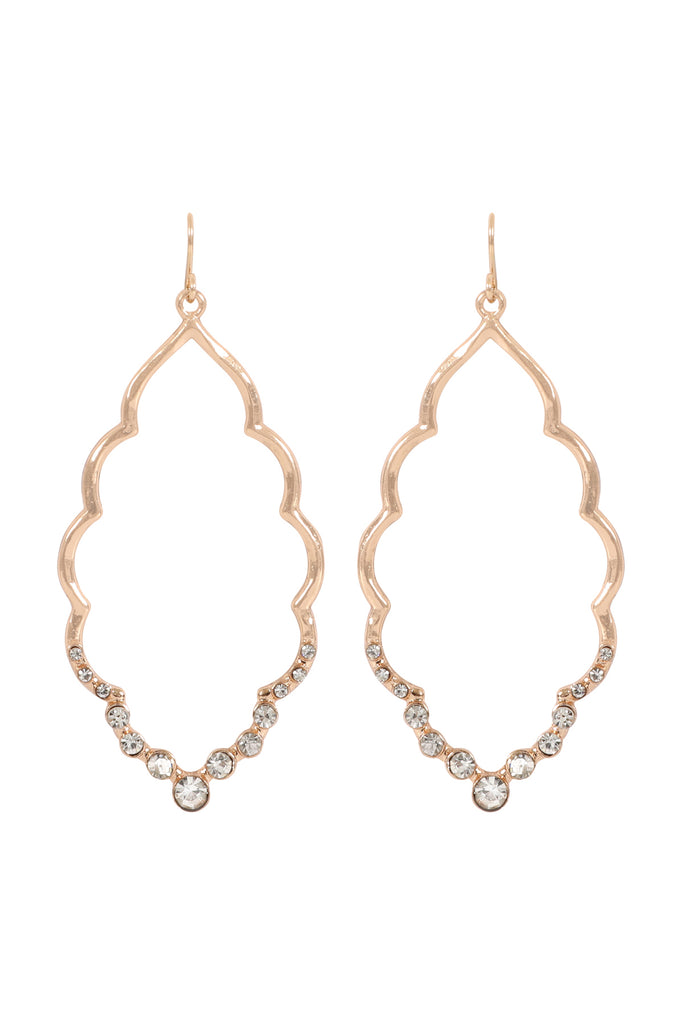MARQUISE HAMMERED W/ PAVE RHINESTONE DROP EARRINGS