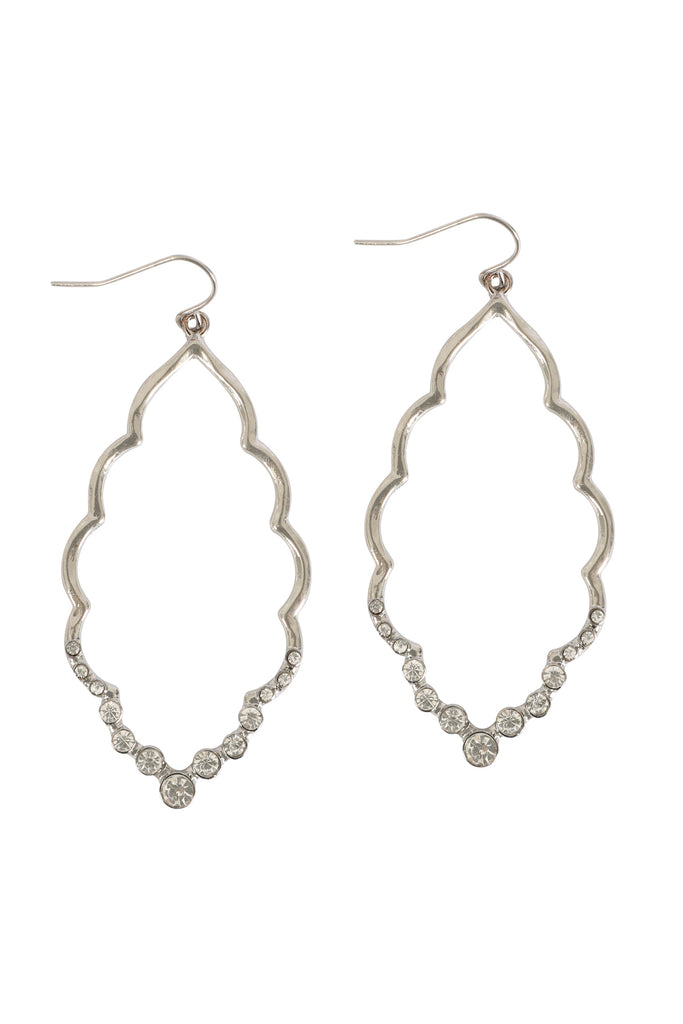 MARQUISE HAMMERED W/ PAVE RHINESTONE DROP EARRINGS