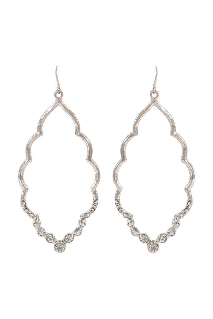 MARQUISE HAMMERED W/ PAVE RHINESTONE DROP EARRINGS