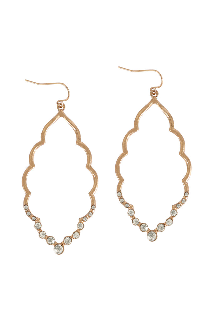 MARQUISE HAMMERED W/ PAVE RHINESTONE DROP EARRINGS
