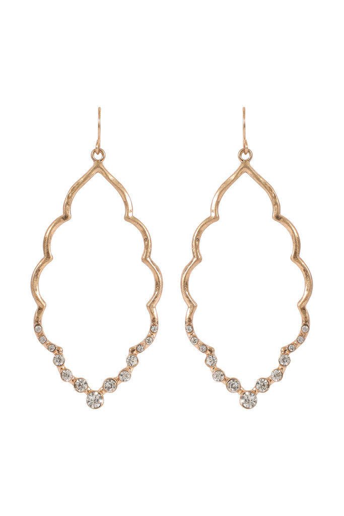 MARQUISE HAMMERED W/ PAVE RHINESTONE DROP EARRINGS