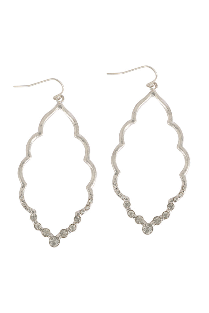 MARQUISE HAMMERED W/ PAVE RHINESTONE DROP EARRINGS