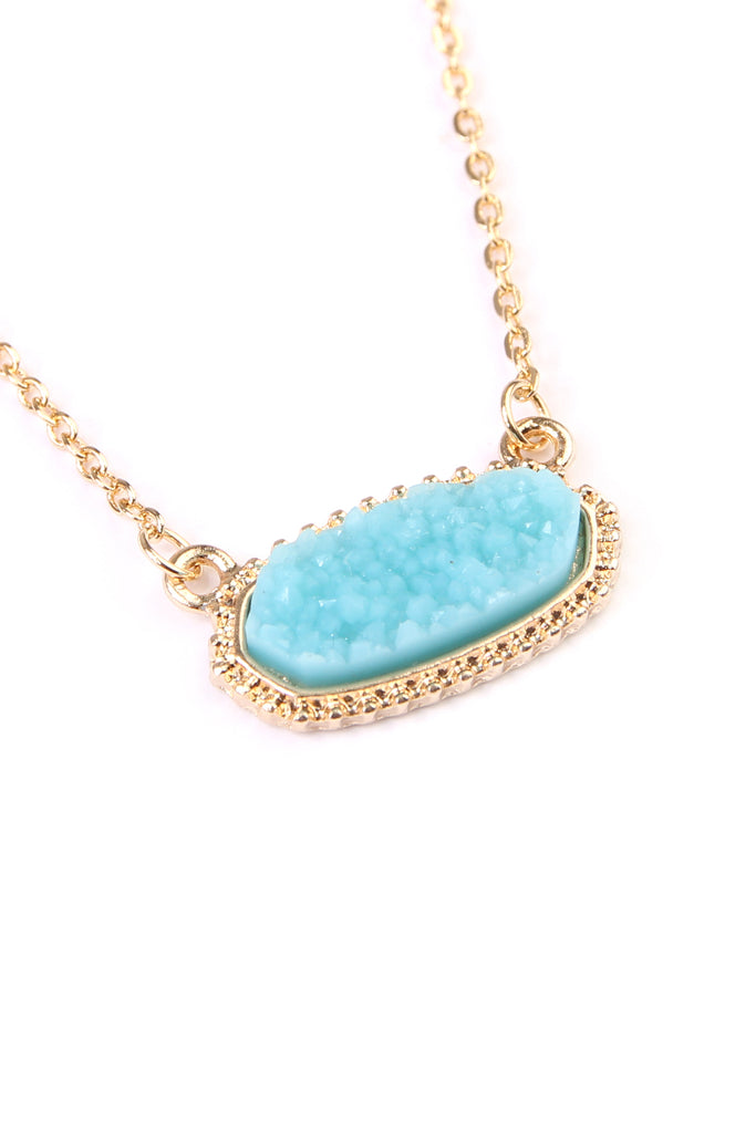 Druzy Stone Oval Stone Pendant  Necklace