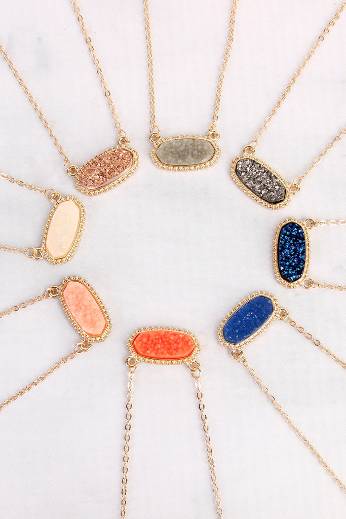 Druzy Stone Oval Stone Pendant  Necklace