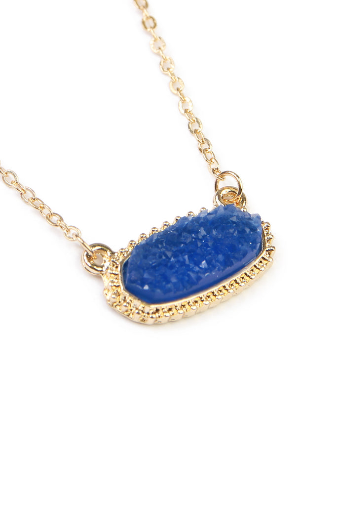 Druzy Stone Oval Stone Pendant  Necklace